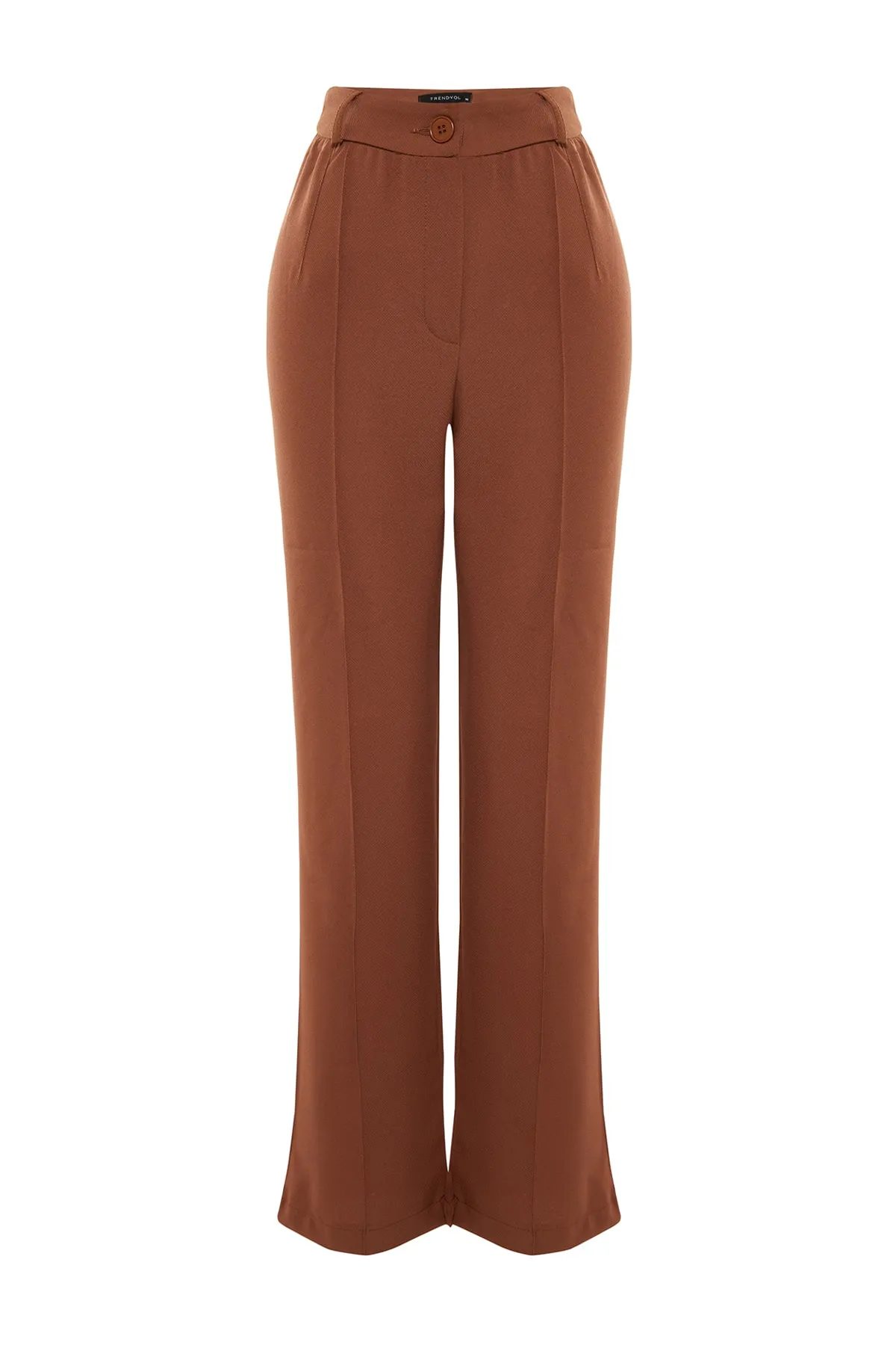Trendyol Collection  Braune, gerade geschnittene, gerippte, genähte Webhose mit hoher Taille TWOSS21PL0093
