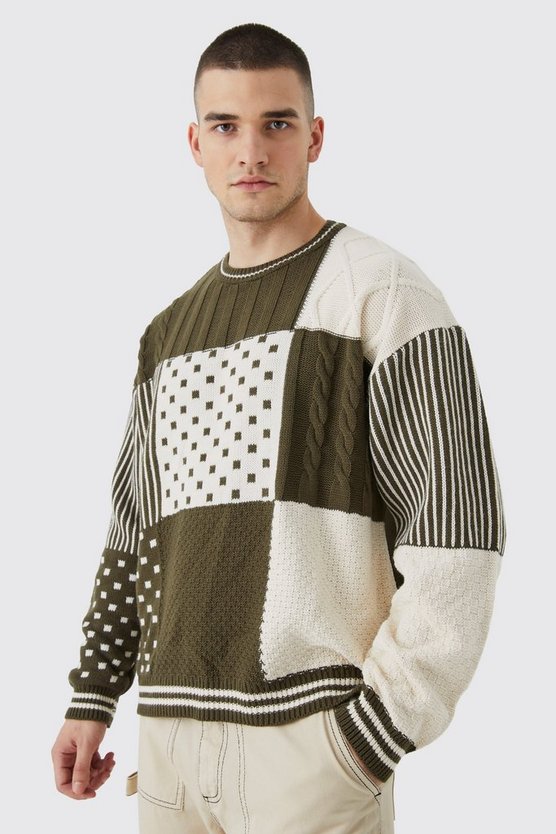 Tall kastiger Oversize Zopfmuster-Pullover