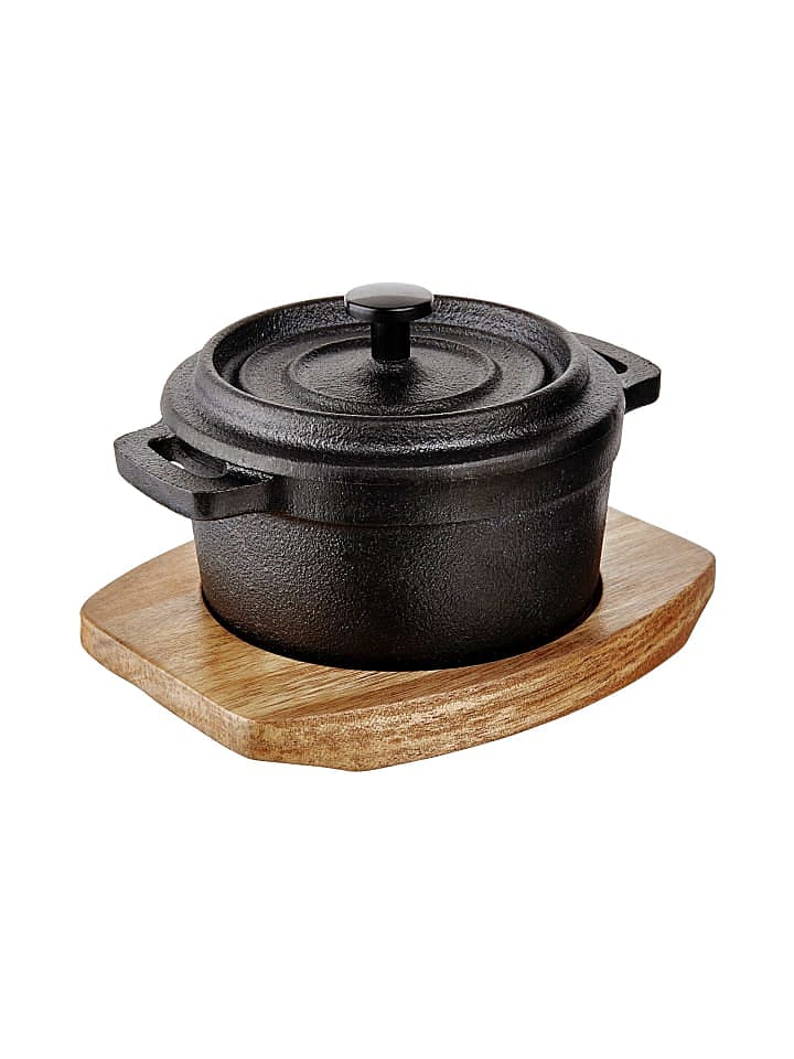 Butlers Mini-Serviertopf mit Holzuntersetzer L 14 x B 11cm HOT IRON in Schwarz günstig kaufen onesize