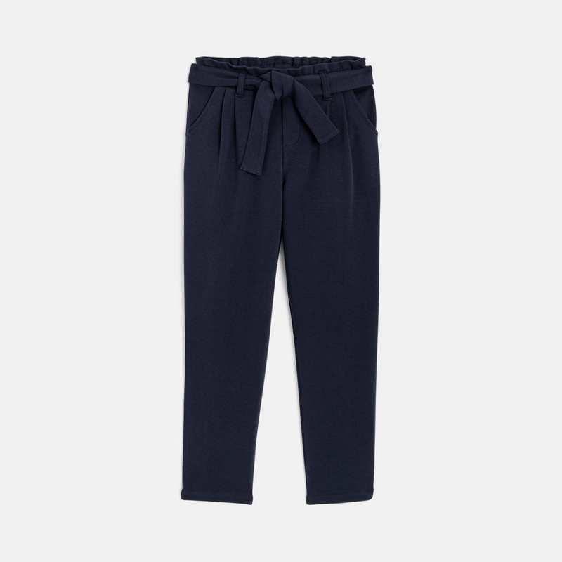 Pantalon chino ceinturé bleu fille