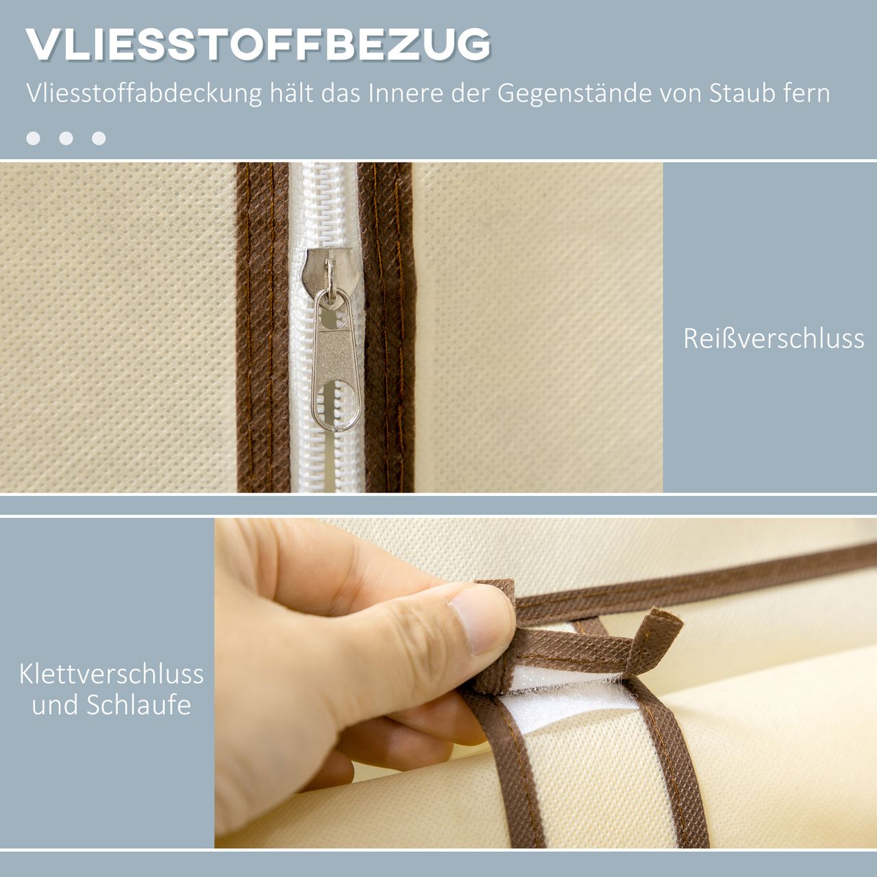 HOMCOM Kleiderschrank Stoffschrank mit 2 Kleiderstangen, 6 Fächern, Creme