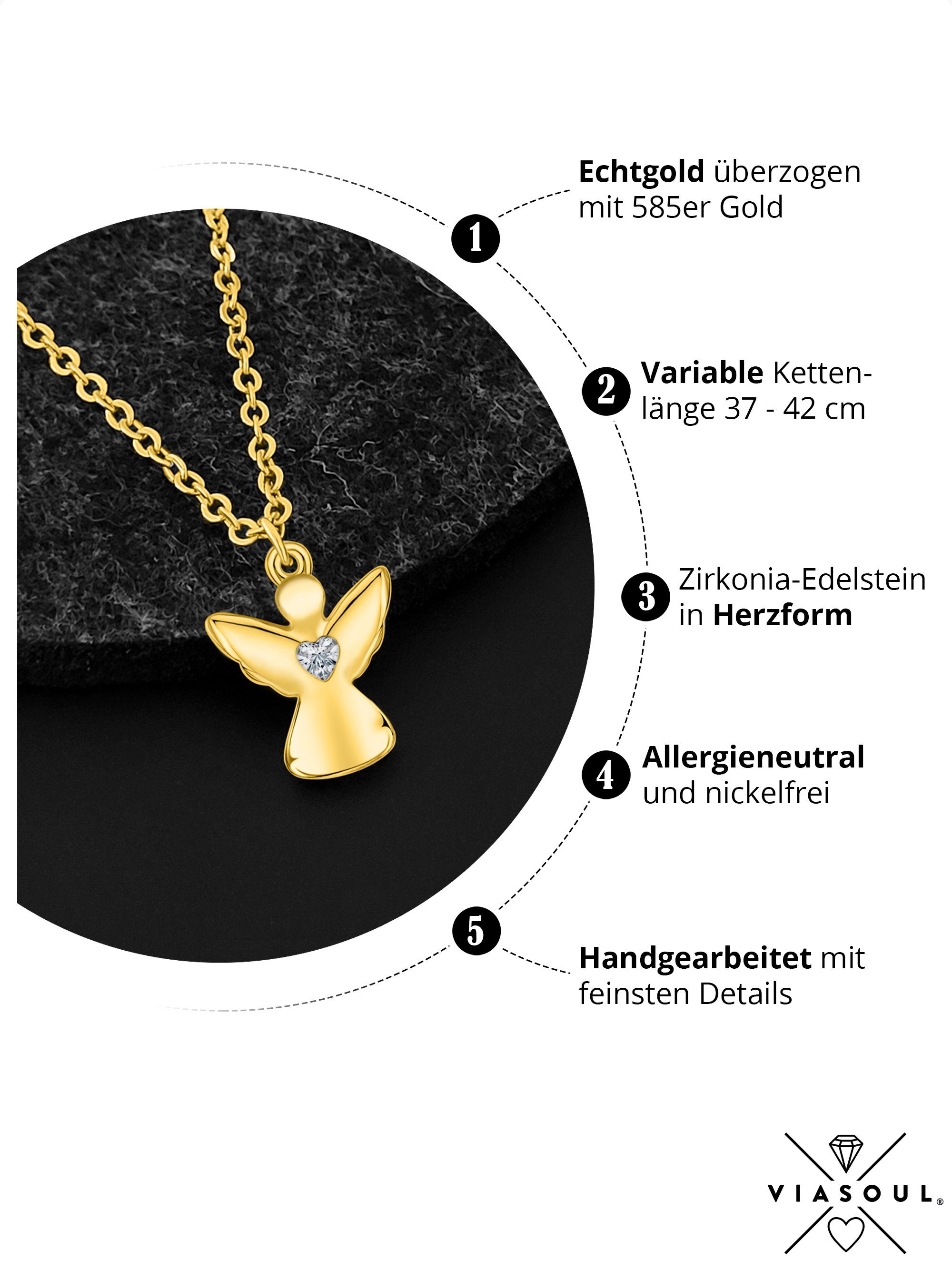 VIASOUL Kette mit Anhänger Engel Halskette mit Herz, Schutzengel Kette für Mädchen Kinder-Schmuck, stahlender Glanz
