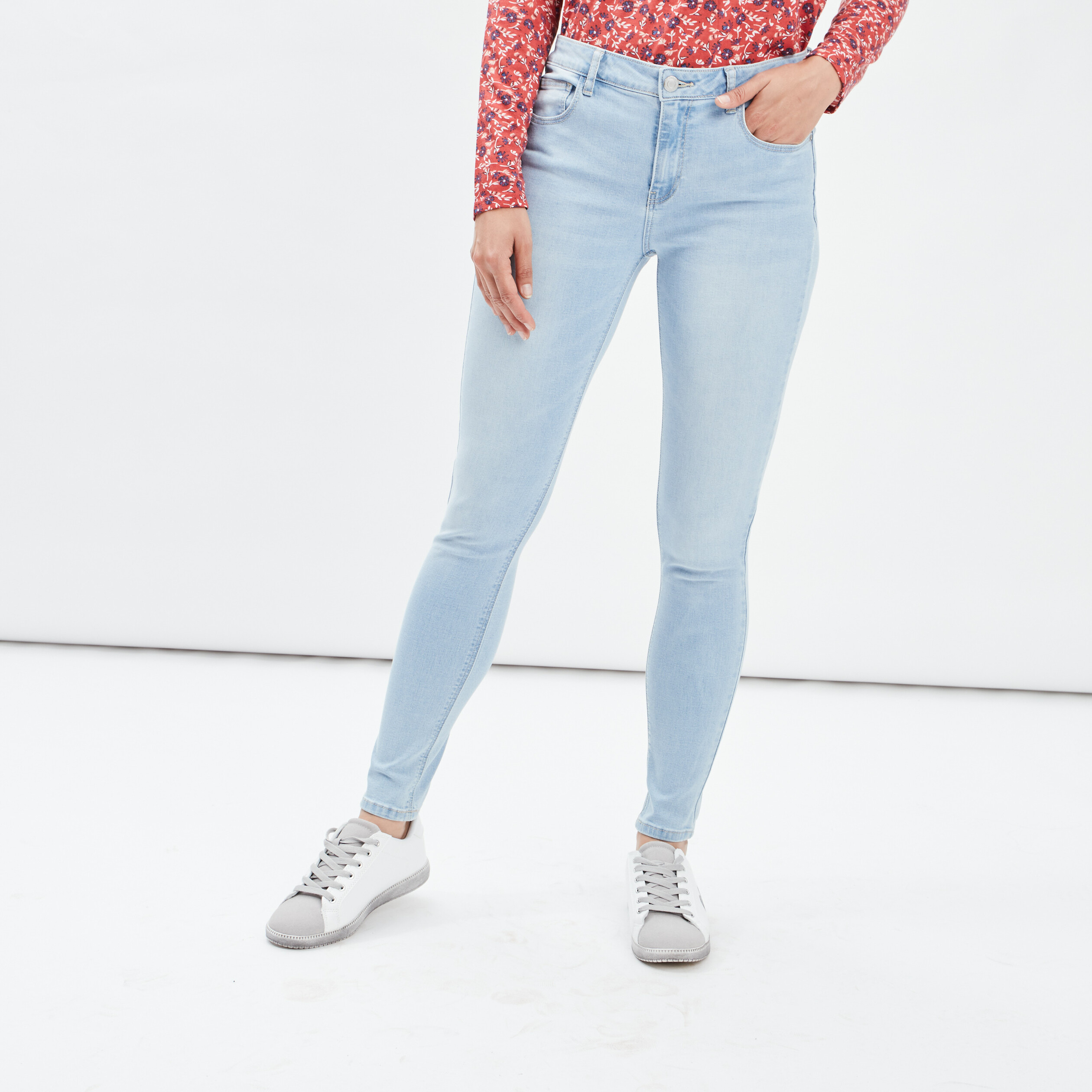 Jeans skinny taille basse denim bleach femme | La Halle