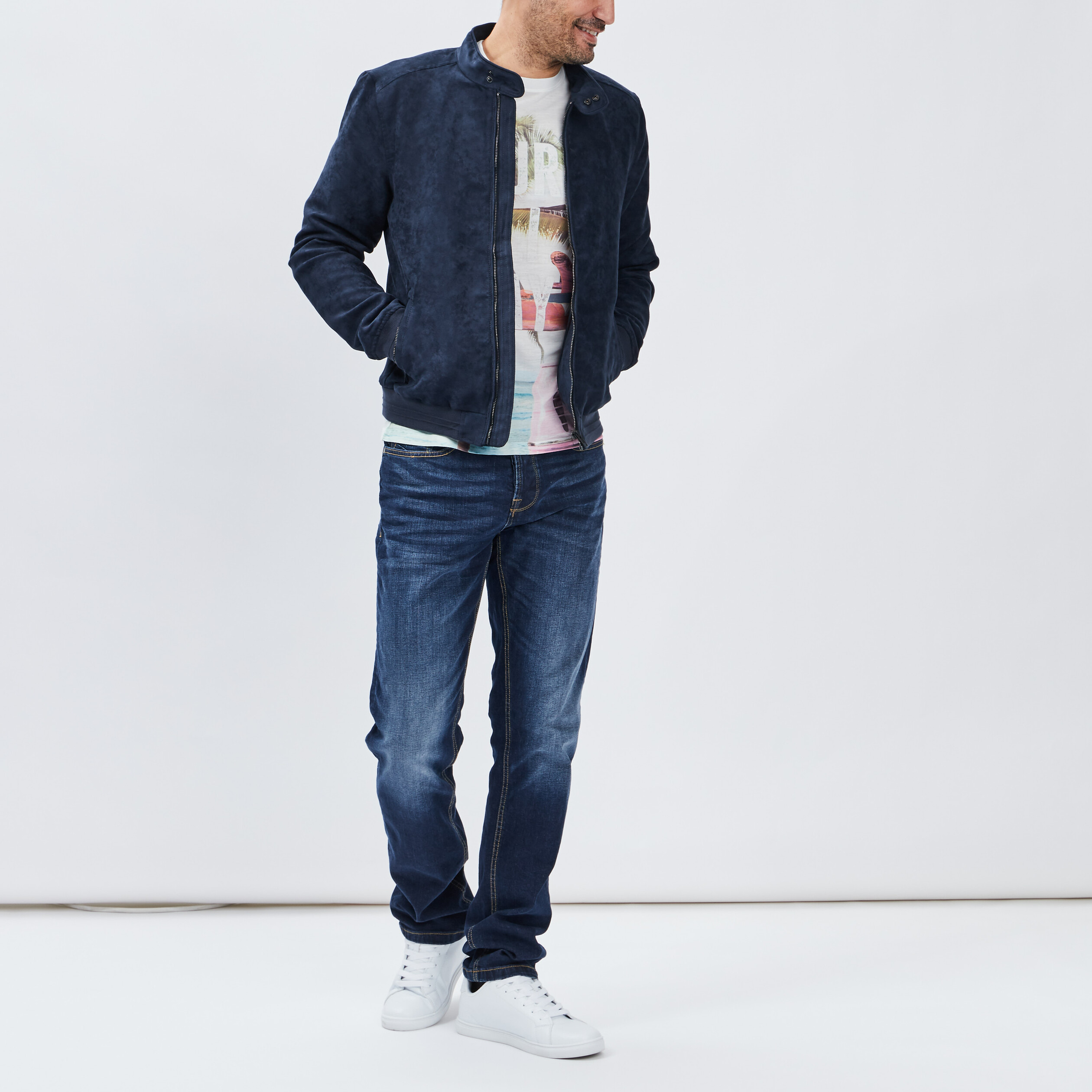Blouson droit zippé bleu marine homme | La Halle