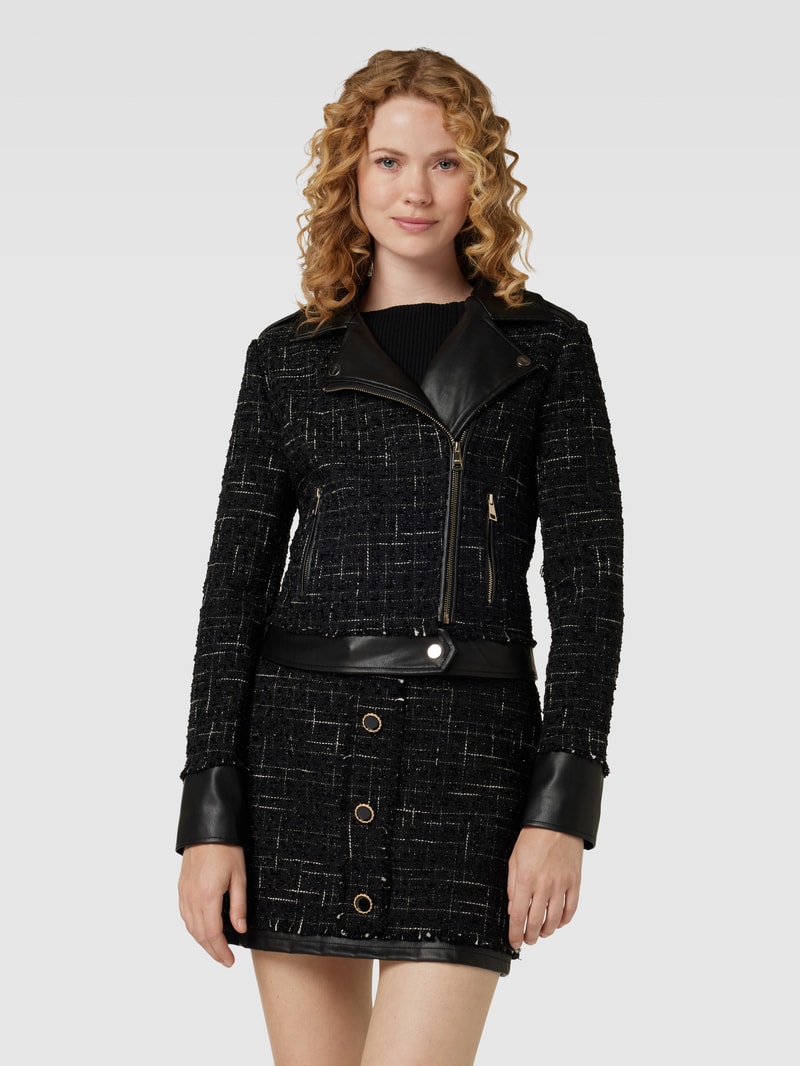 Blazer aus Baumwolle in Bouclé-Optik in schwarz