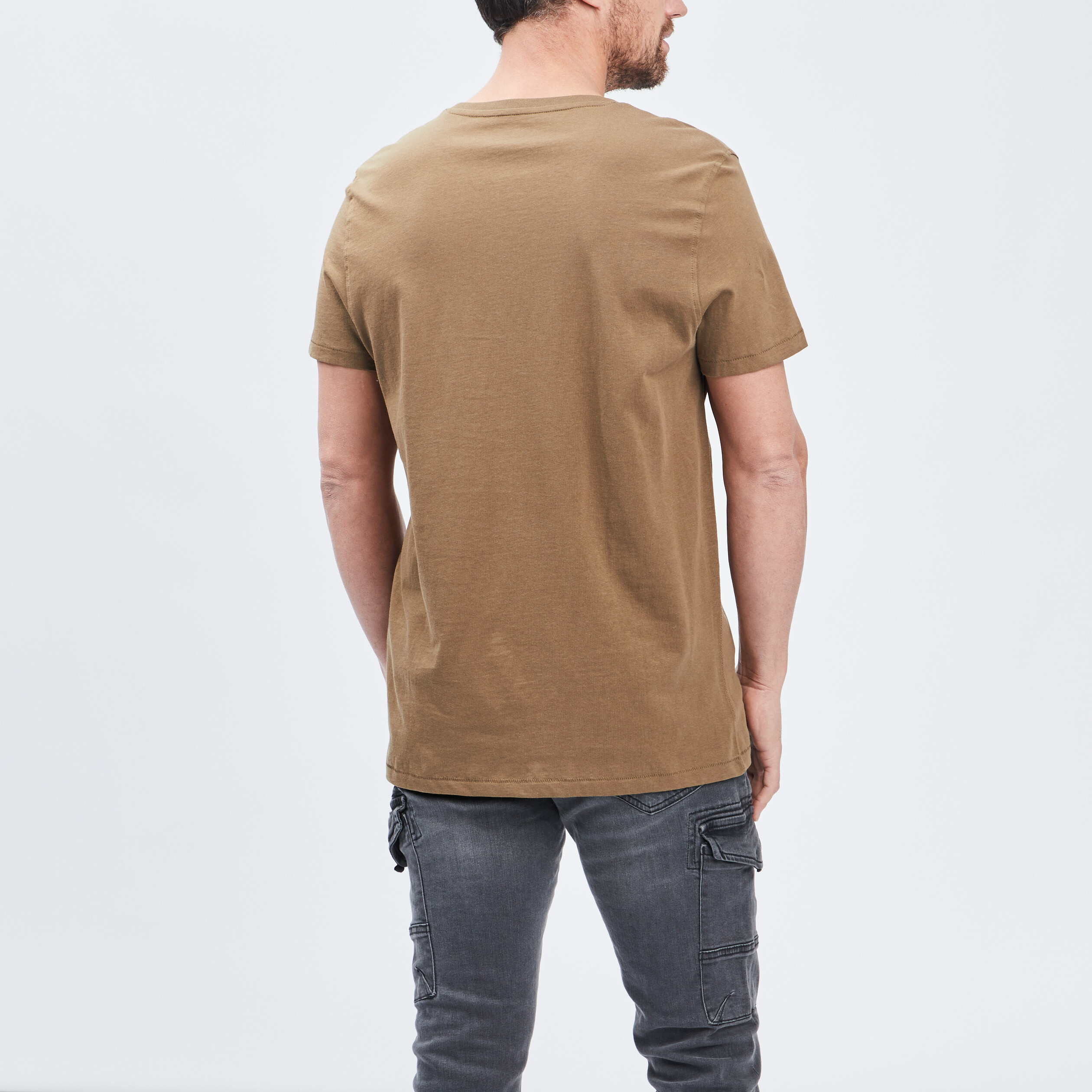 T-shirt manches courtes col tunisien vert kaki homme | La Halle
