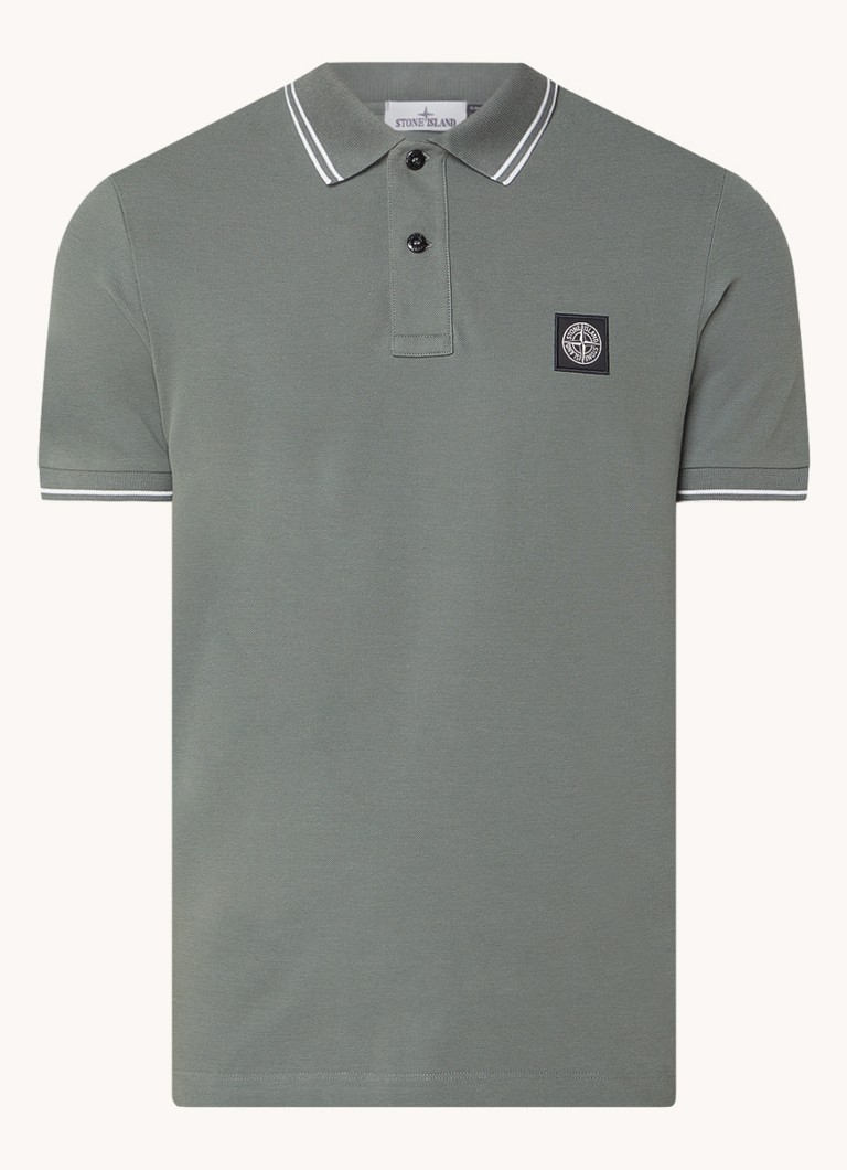 Πόλο Stone Island 2SC18 Στενή Γραμμή από Βαμβακερό Πικέ με Λογότυπο και Κωνικές Μανσέτες