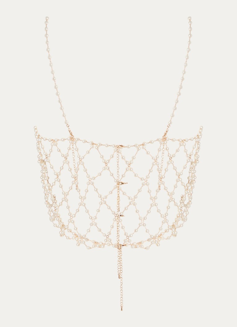 Top scurt Bluebella decorat cu perle artificiale.