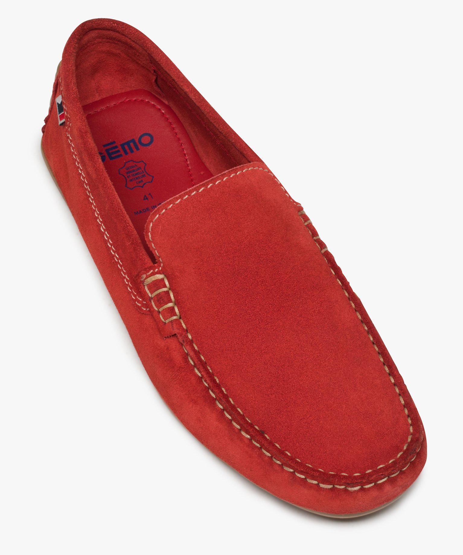 Mocassins homme unis dessus et intérieur cuir rouge | GEMO