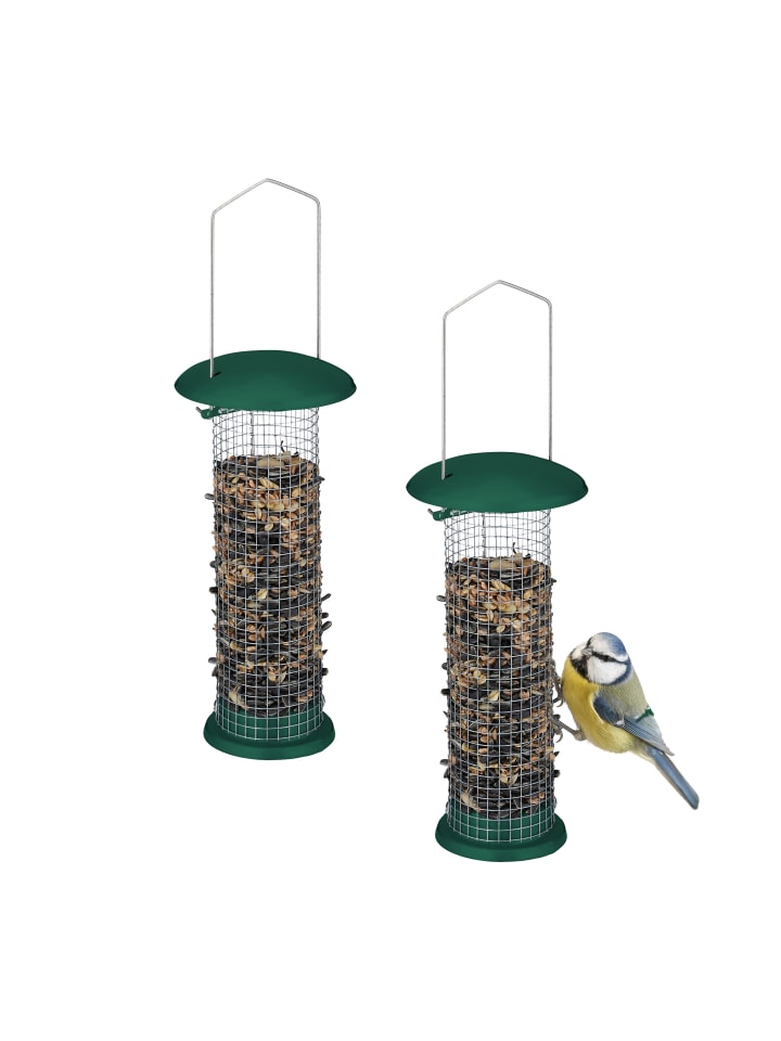 relaxdays 2 x Vogelfutterstation in Grün/ Silber - (H)31 x Ø 10 cm günstig kaufen onesize