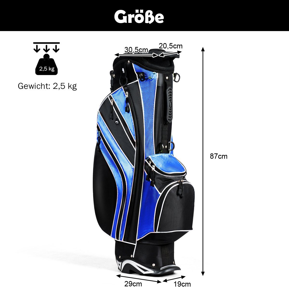 COSTWAY Golftrolley + Golfbag, mit Ständer, Regenschirmhalter