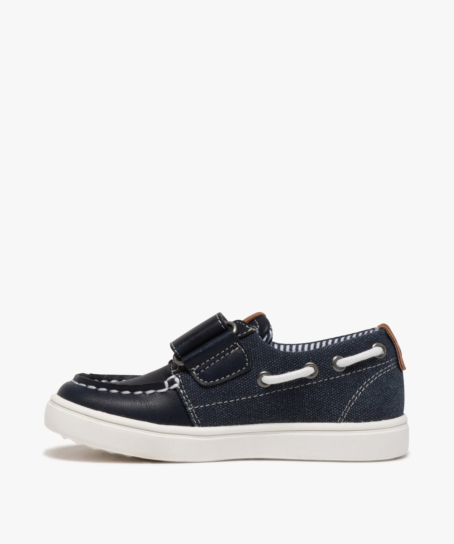 Chaussures bateau Garçon bi-matières à scratch marine | GEMO