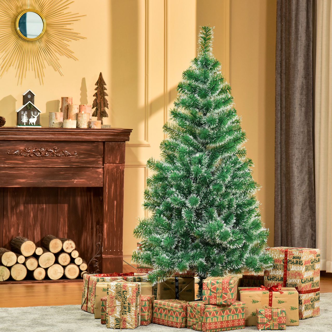 HOMCOM Künstlicher Weihnachtsbaum 1,5 m Christbaum Tannenbaum 416 Äste Metallfuß PET Grün