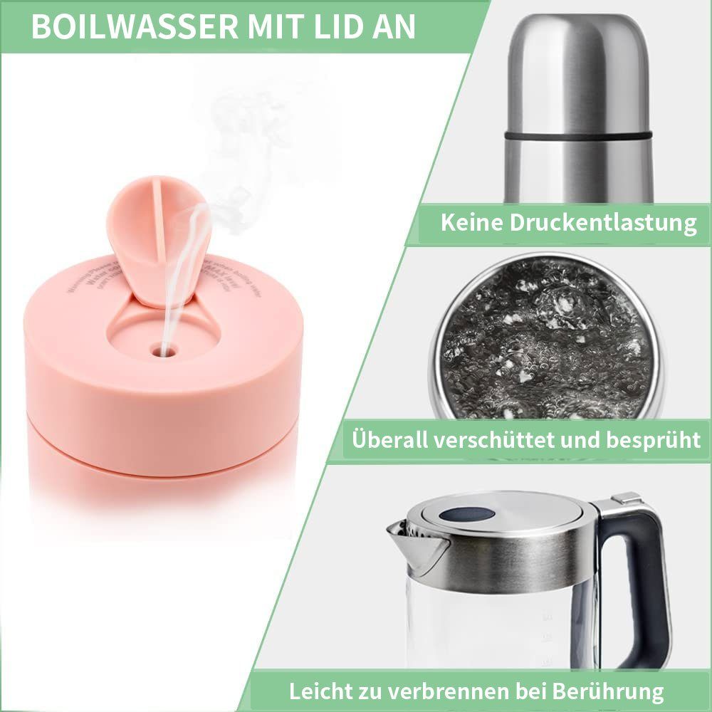 TWSOUL Wasserkessel Schnellkochkanne, kleine Teekanne, 3-in-1-Mini-Thermoskanne(Rosa)