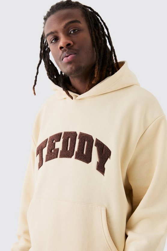 Kastiger Oversize Hoodie mit Borg-Applikation