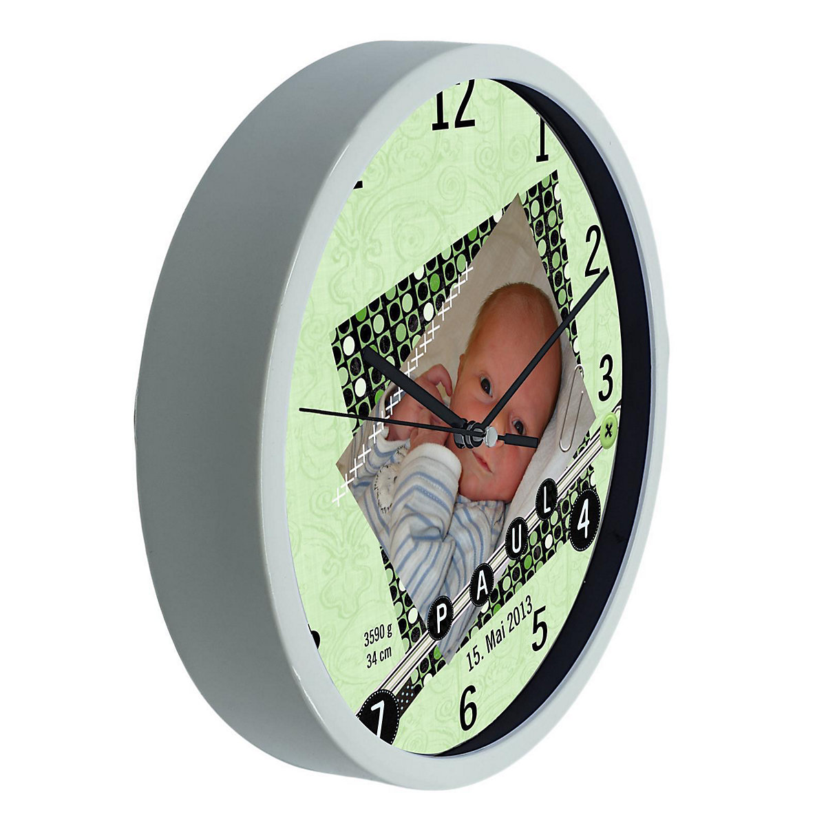 Kinder Wanduhr personalisiert mit Name Scrapbooking grün