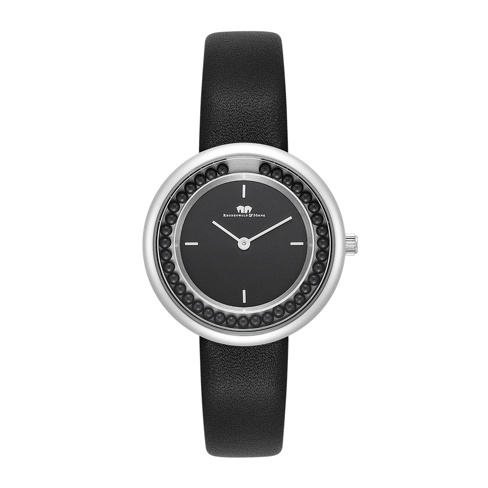 Rhodenwald & Söhne Montre à quartz Pearl en Argent Cuir véritable en Noir Montre