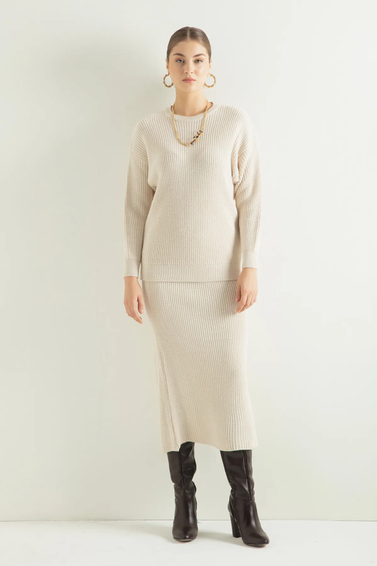 Lafaba  Beigefarbenes Selanik-Strickwaren-Set für Damen