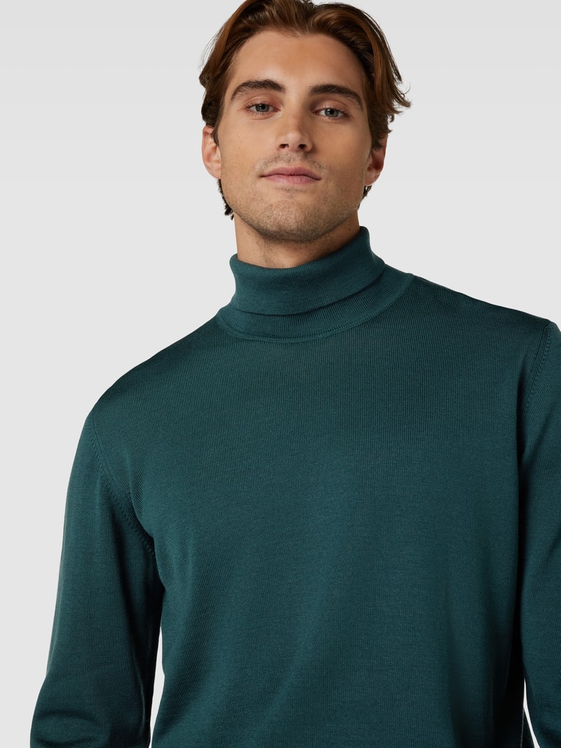Rollkragenpullover aus Wolle Modell 'ROLLI' in dunkelgrün