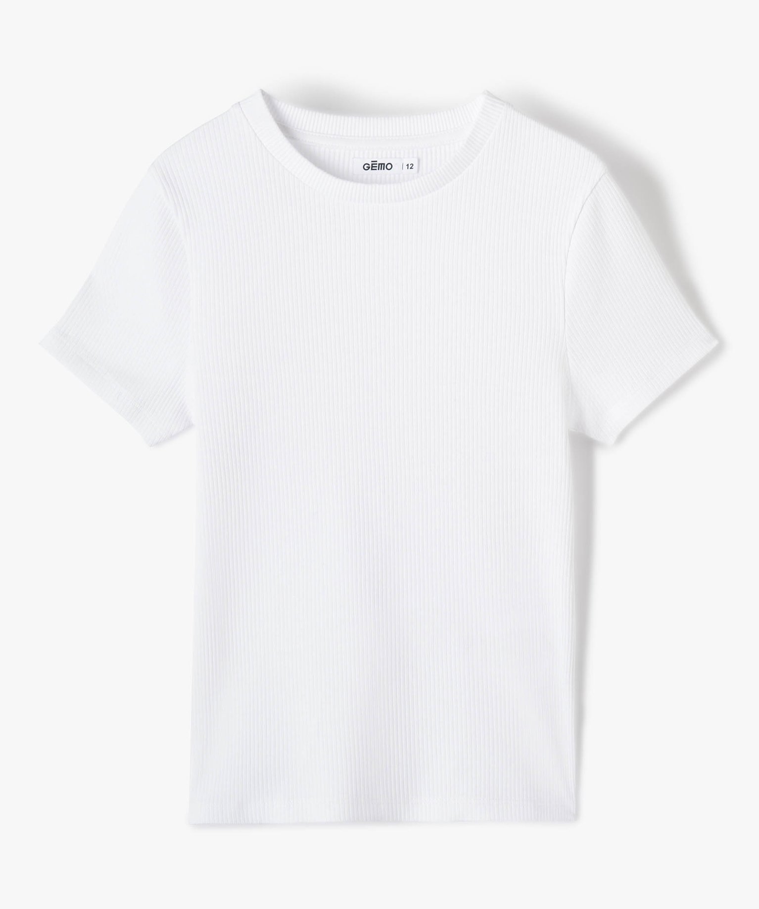 Tee-shirt fille en maille ctelée à manches courtes blanc | GEMO