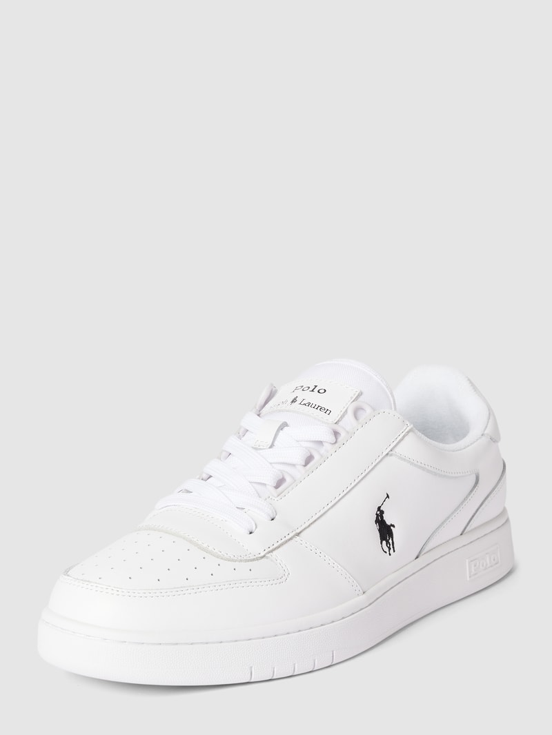 Sneaker aus Leder-Mix mit Label-Stitching in weiß