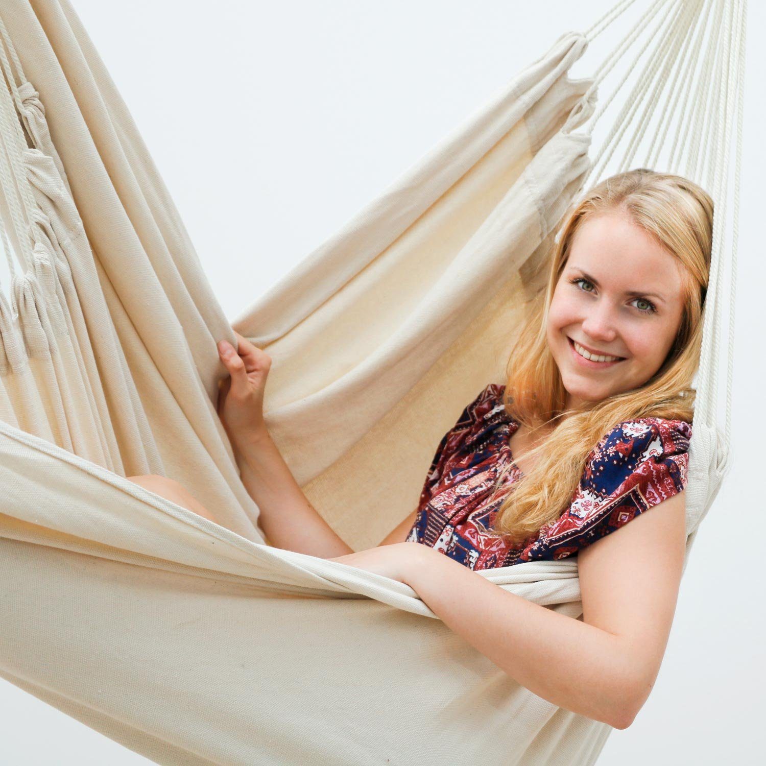 AMANKA Hängematte Extra-Sicher XXL Hängesessel Sitz-Hängematte, 185x130 cm Hängestuhl Beige
