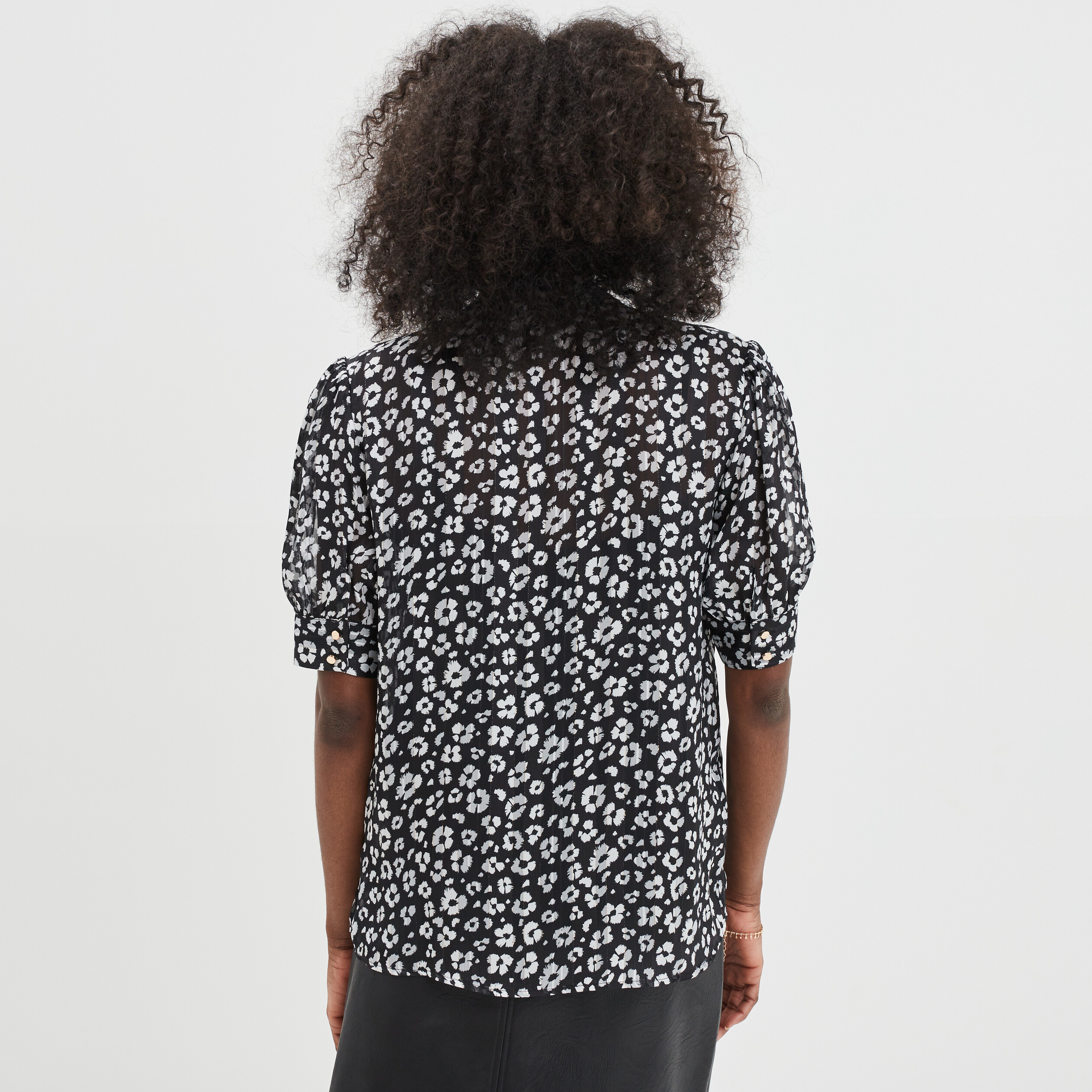 Blouse col lavalière manches courtes noir femme | La Halle
