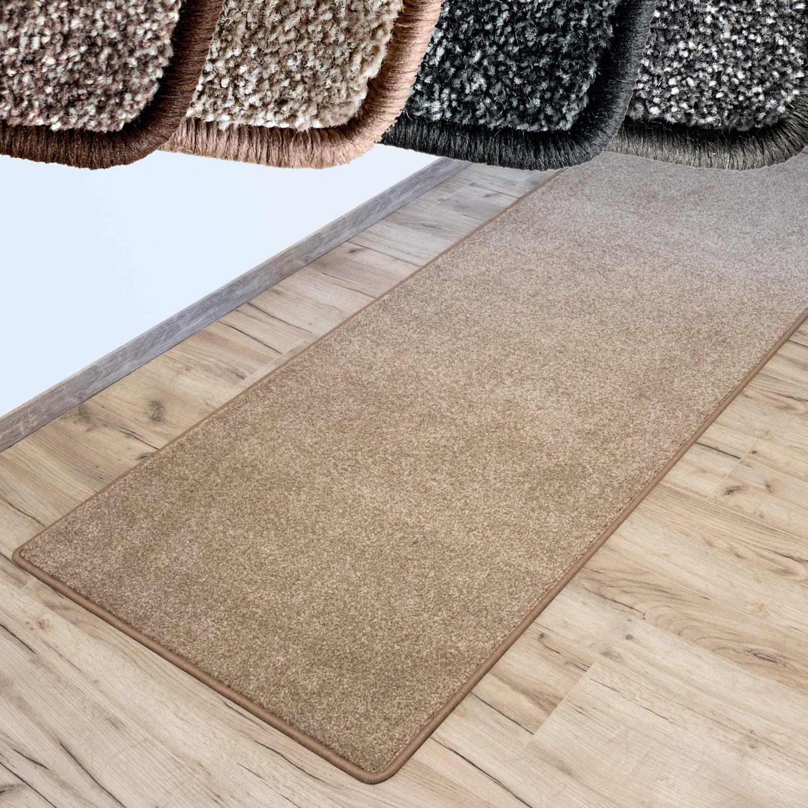 Hochflor-Bettumrandung Lyon Beige 73, 3 Größen, Teppichläufer, ideal im Schlafzimmer Floordirekt, Höhe 10 mm, (3-tlg), Velours