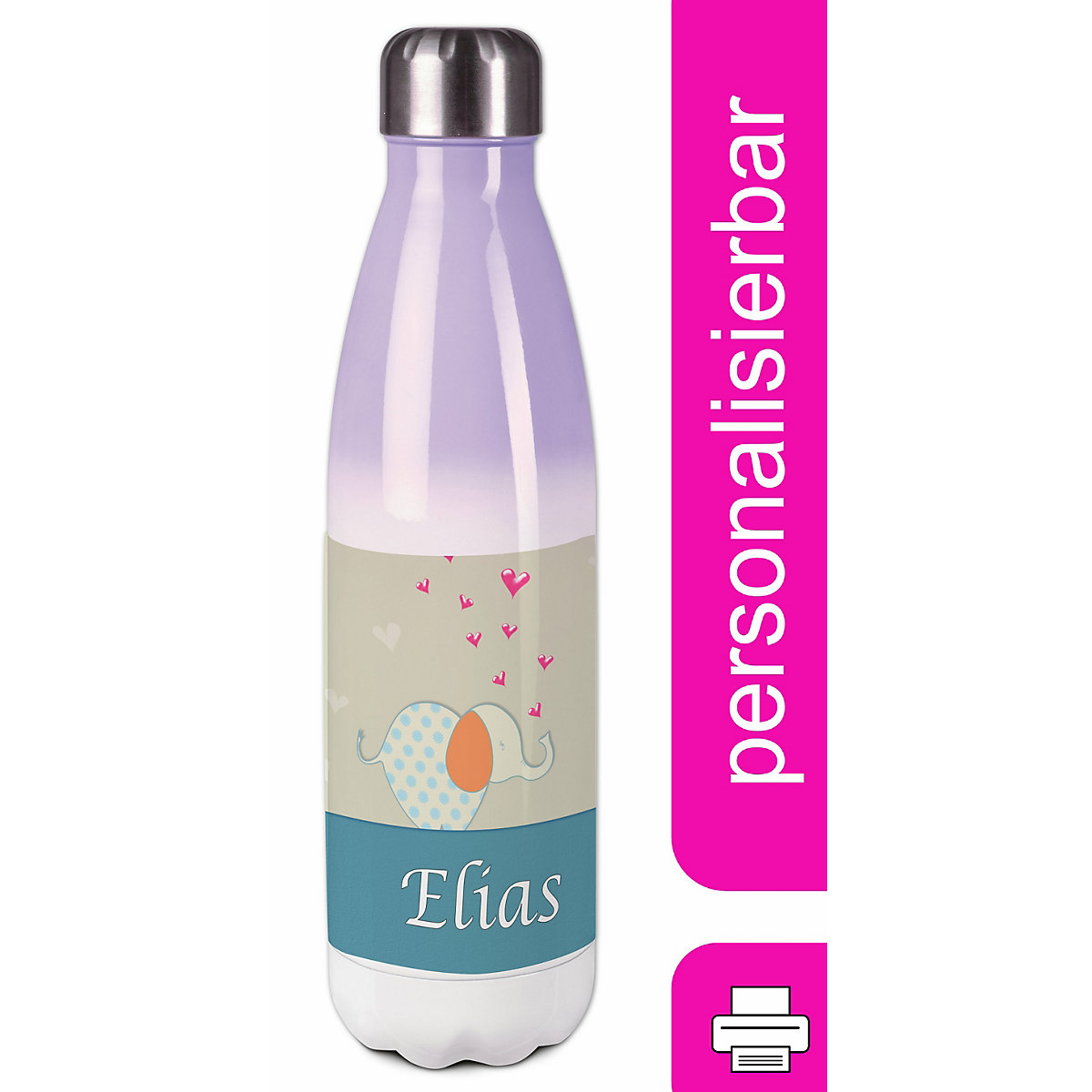 Edelstahl Kinder Thermoflasche / Trinkflasche bunt Elefant Farbe blau orange Spülmaschinenfest, Auslaufsicher, Bruchfest, Doppelwandig, Für Heißgetränke geeignet, Mit Deckel, Isoliert