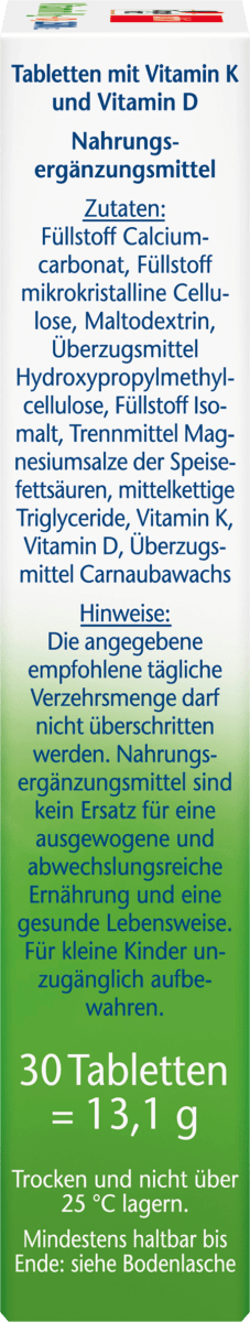 Vitamin K2 + D3 2500 I.E. Tabletten 30 St, 13,1 g