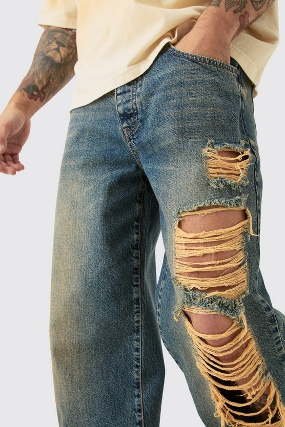 Lockere zerrissene Jeans in Antik-Waschung