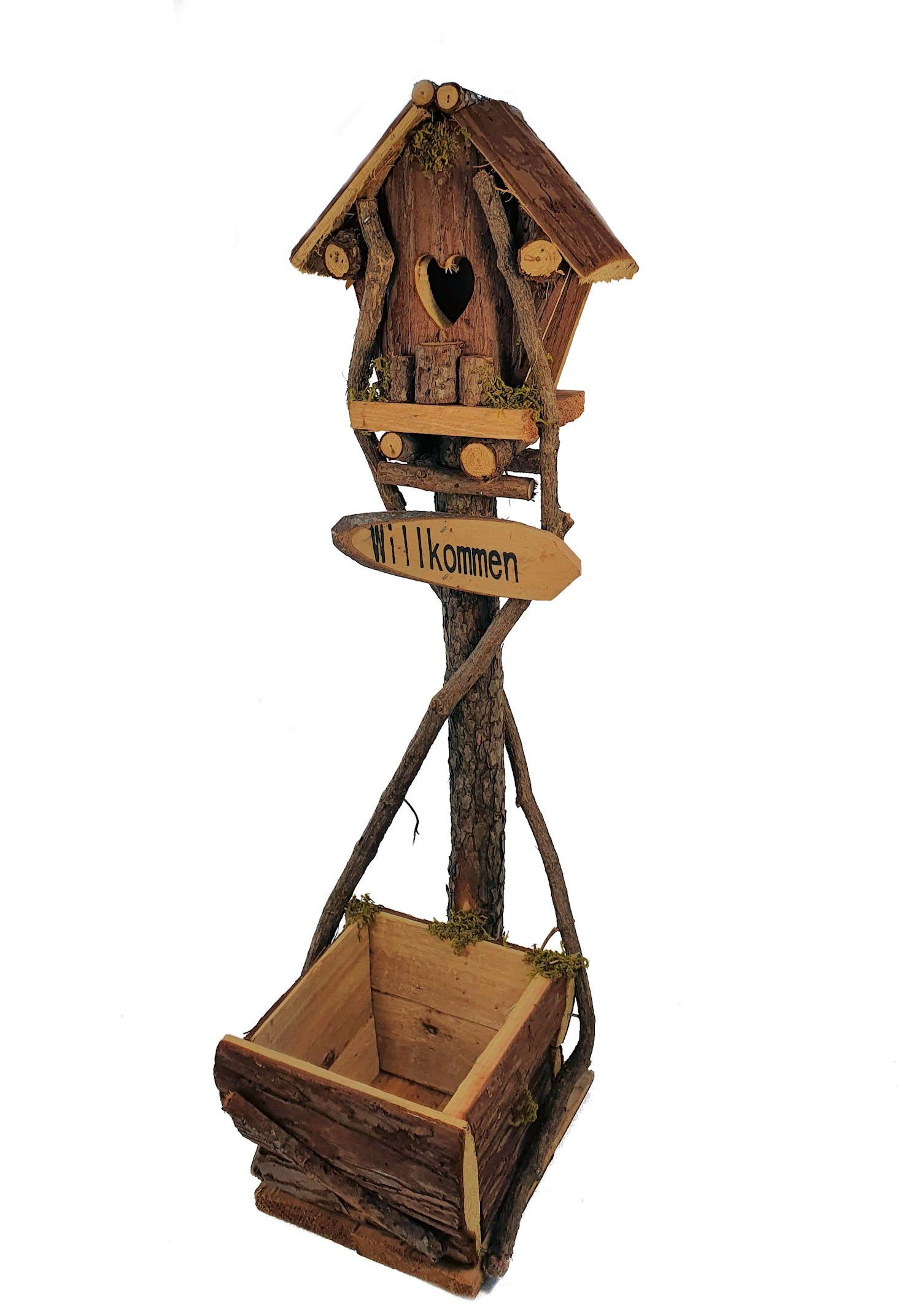 Spetebo Übertopf Holz Vogelhaus mit Pflanztopf auf Ständer - 58 cm