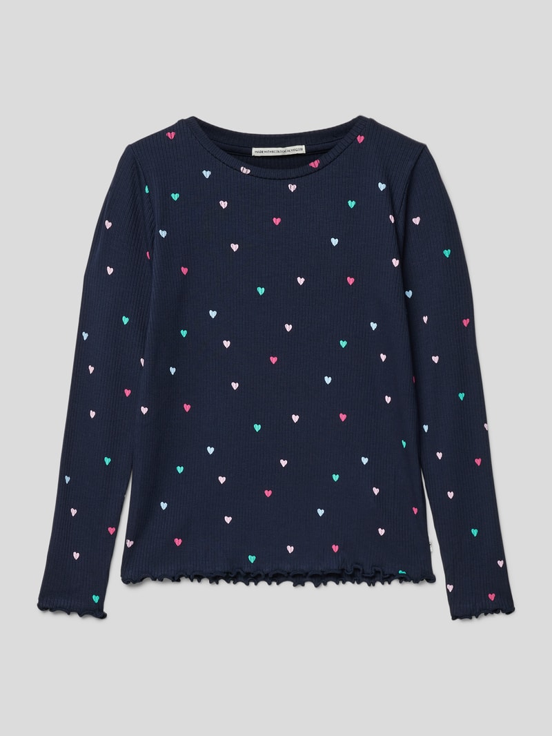Longsleeve aus Viskose-Mix mit Allover-Muster in marineblau