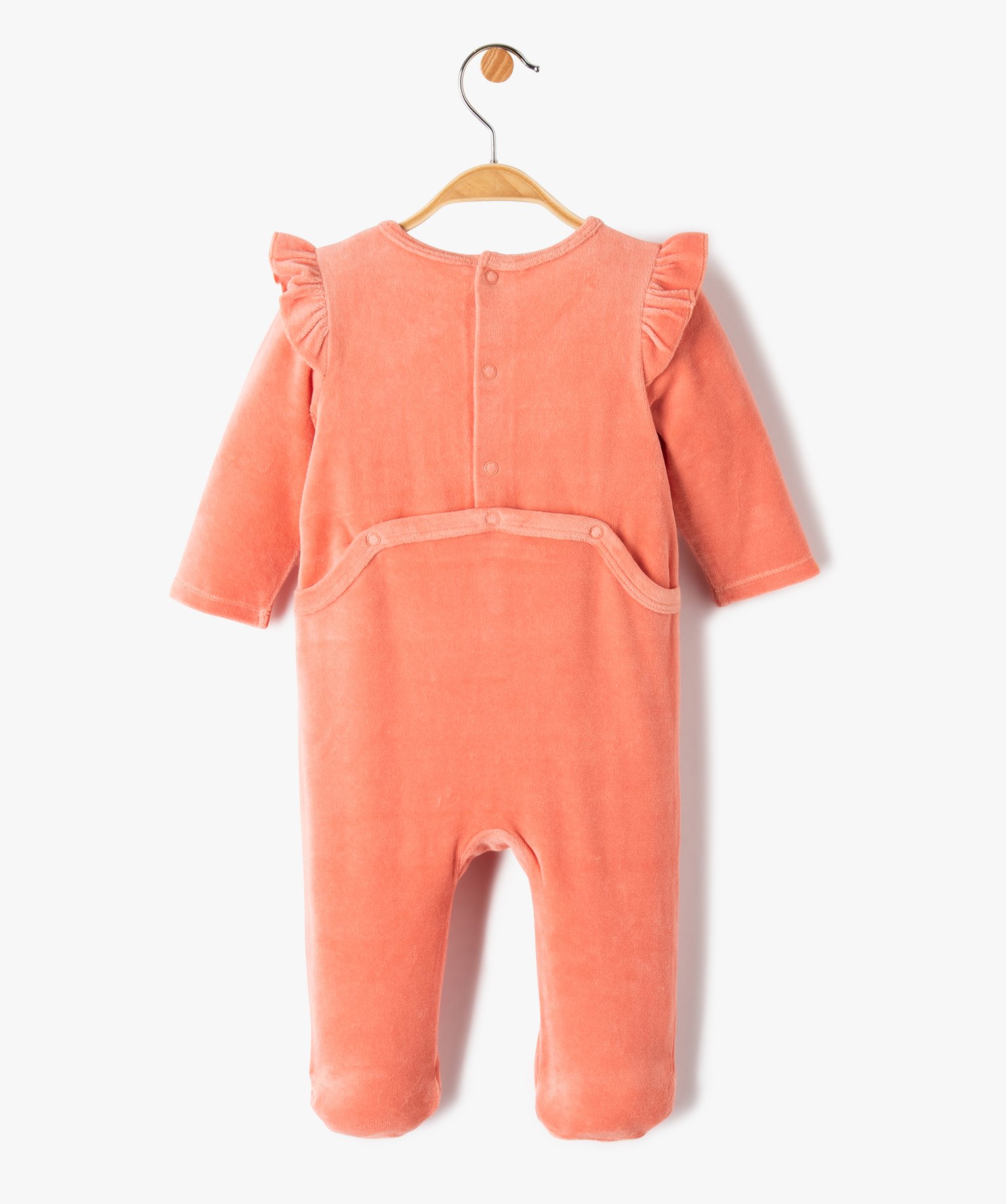 Pyjama dors-bien en velours imprimé à volants bébé rose | GEMO
