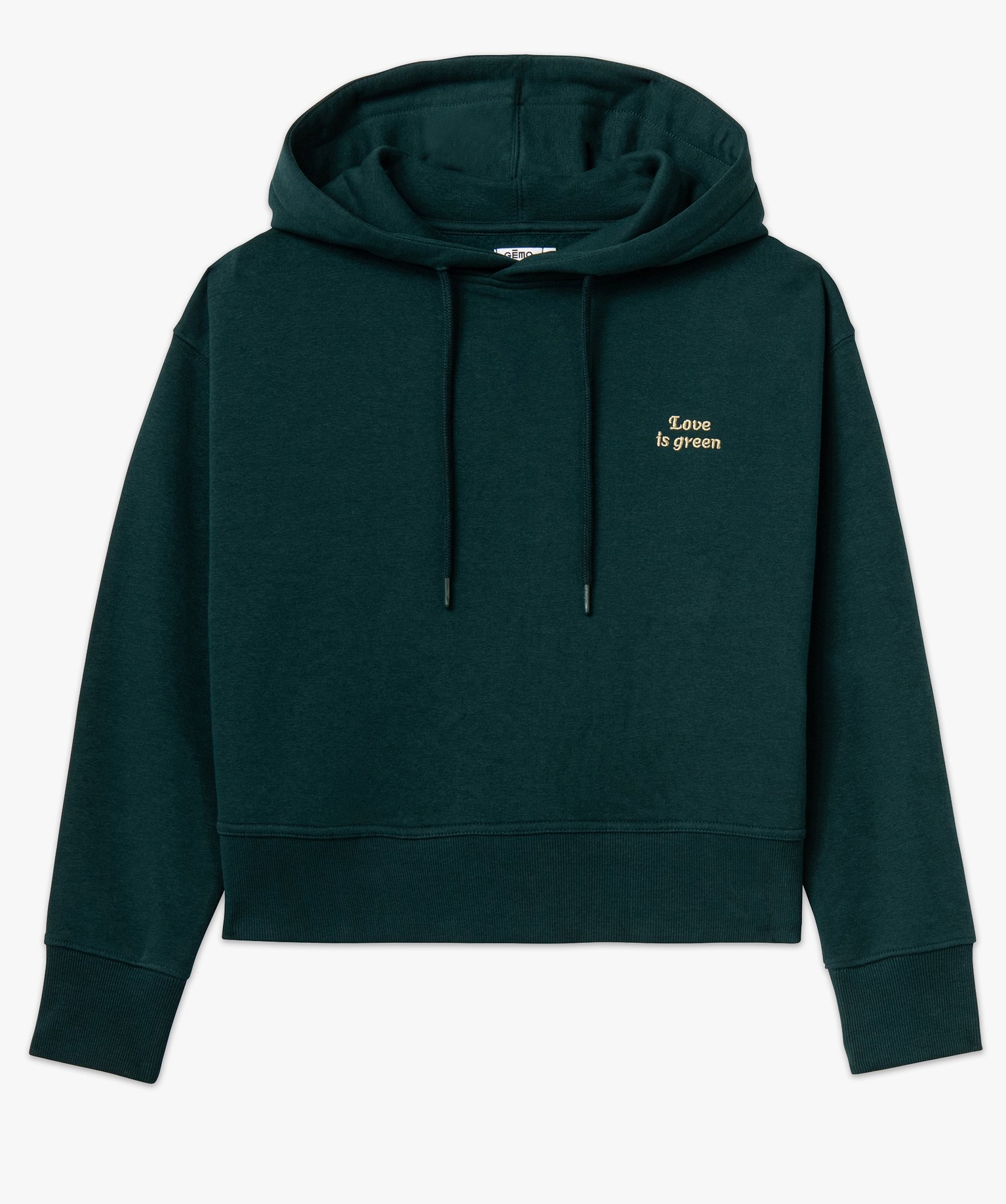 Sweat court à capuche avec message brodé femme vert | GEMO