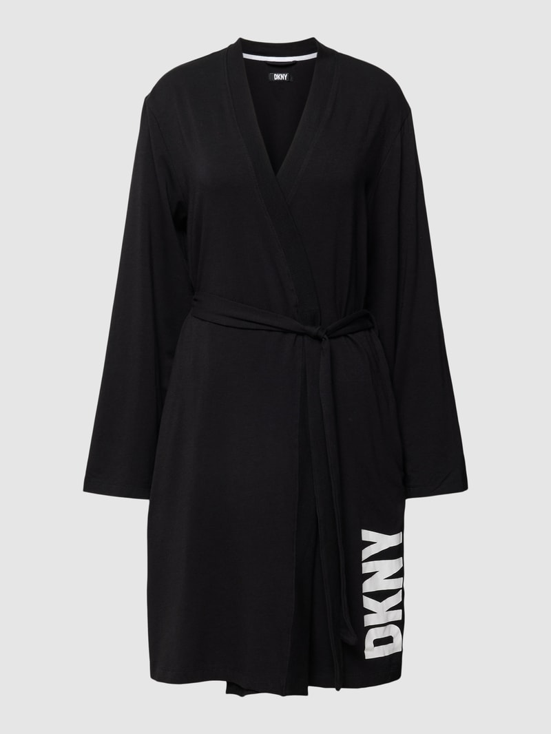 Bademantel mit Label-Print in schwarz