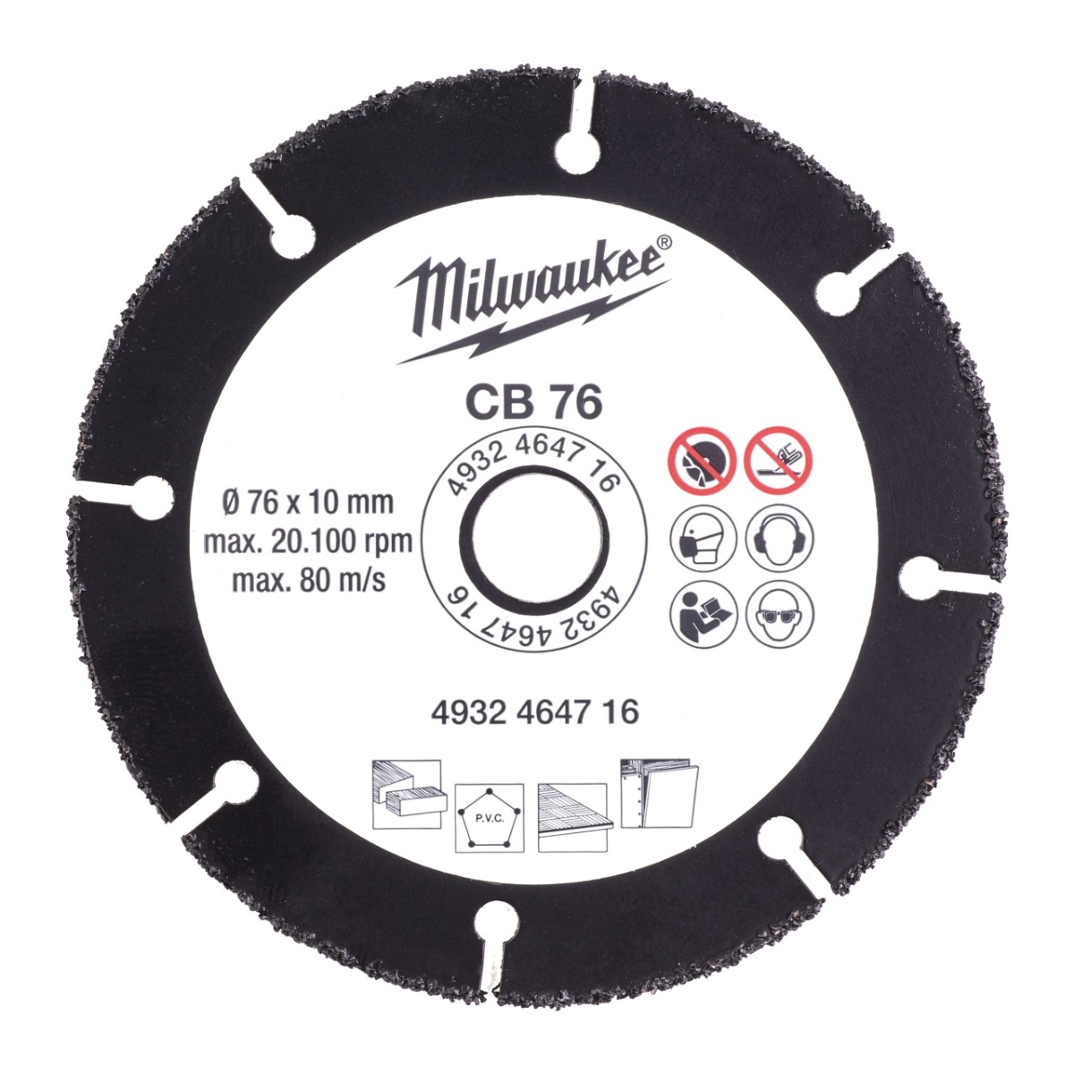 Disque de coupe en carbure Milwaukee Accessories 4932464716, 76 x 10 mm, pour la découpe du bois, du plastique et des plaques de plâtre.