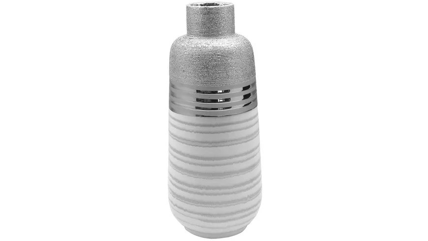 GILDE Keramik Flaschenvase Lavena H=31cm silber, weiß