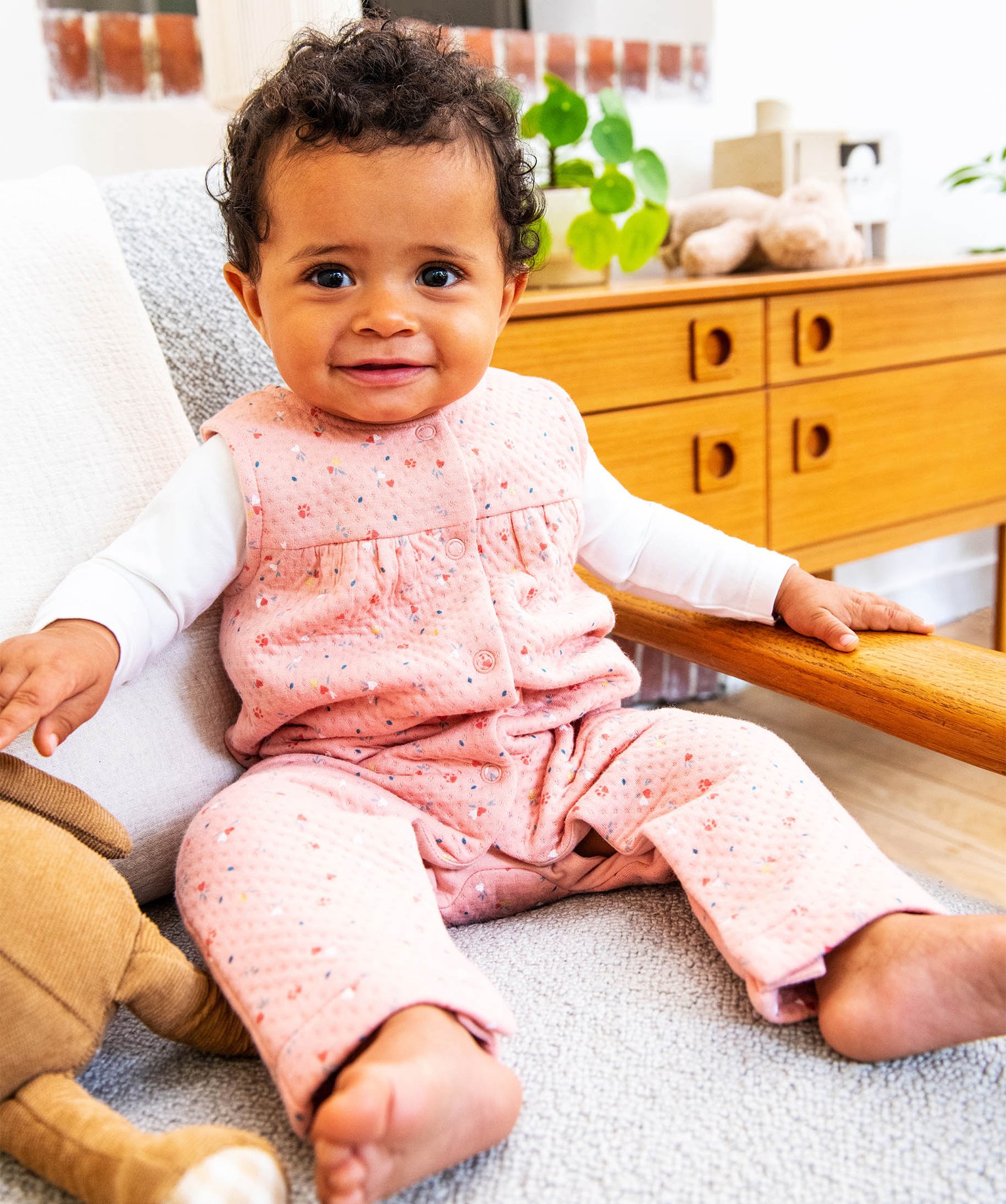 Combinaison sans manches en molleton imprimé bébé rose | GEMO