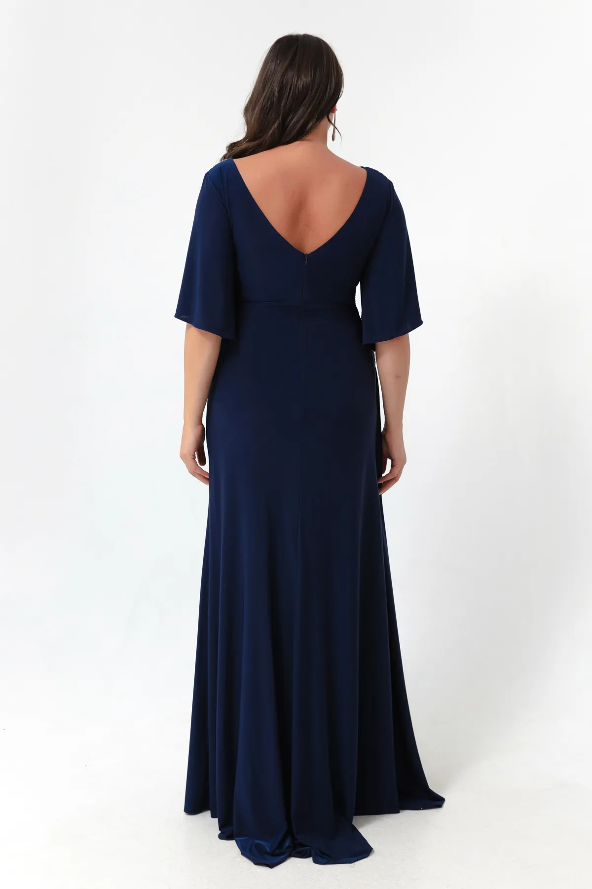 Lafaba  Damen-Abendkleid in Marineblau mit kurzen Ärmeln und Schlitz in Übergröße