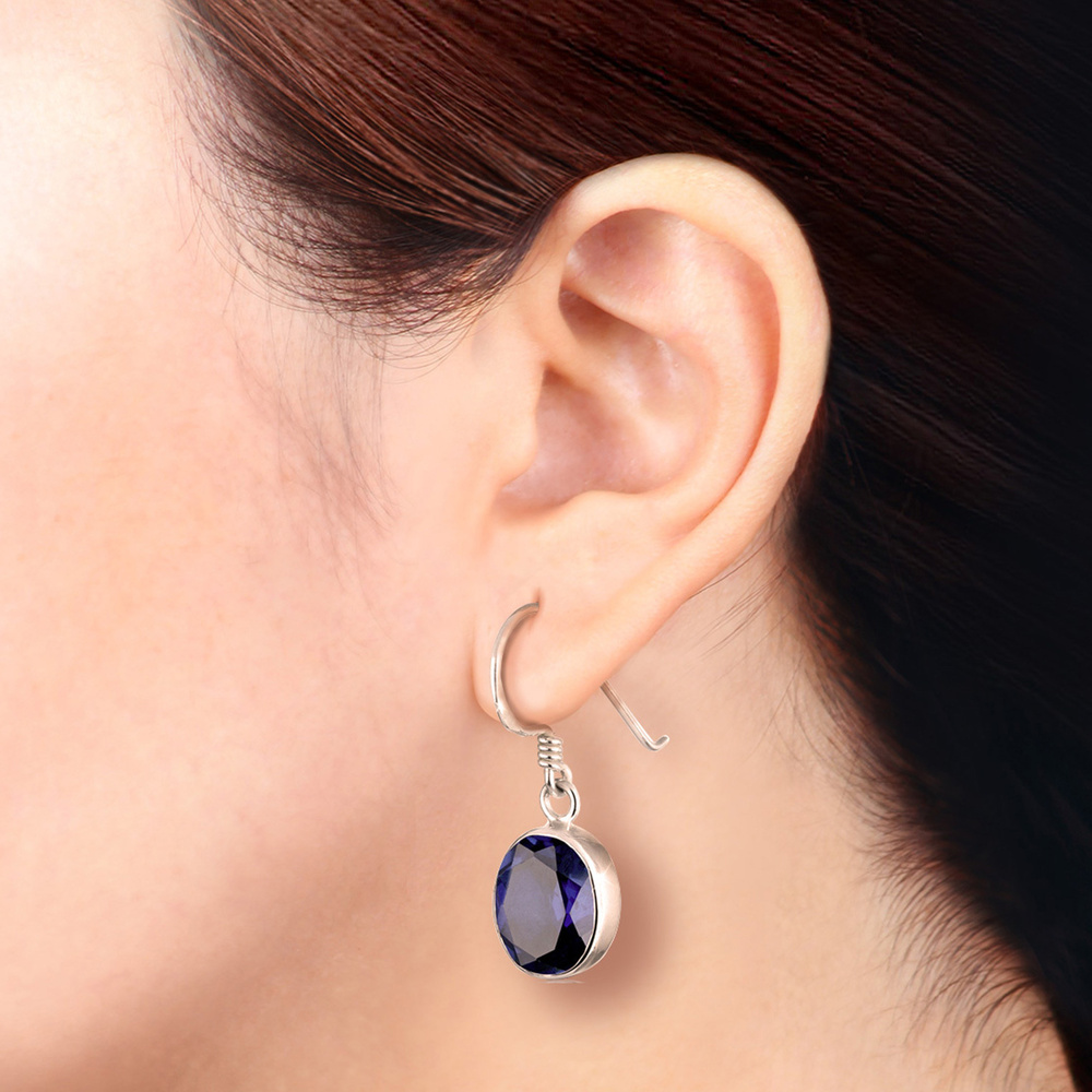 Elli Elli Boucles d'Oreilles Ohrhänger synthetischer Saphir 925 Silber Boucles d'oreilles
