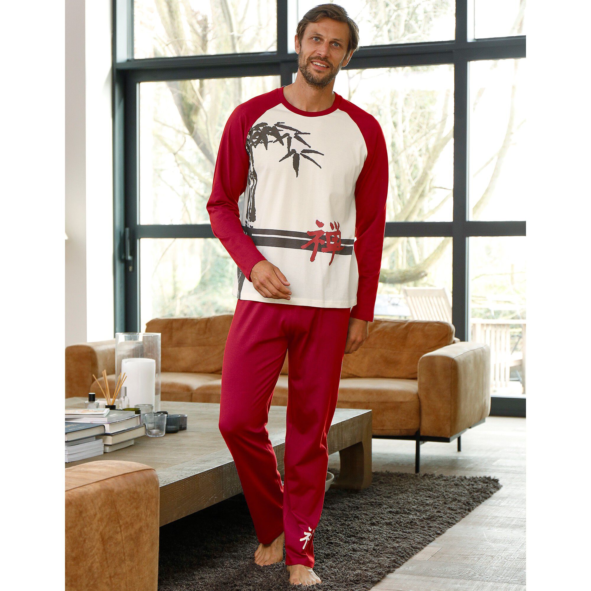 Pyjama pantalon motif bambou manches longues