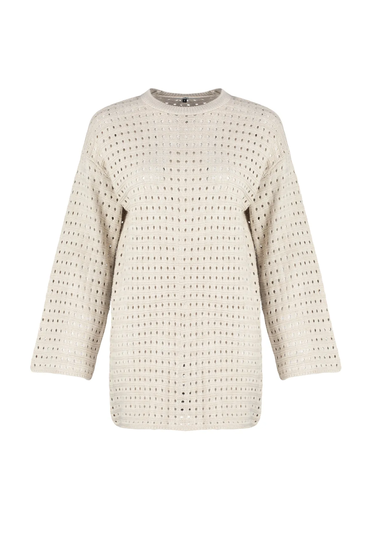 Trendyol Modest  Beigefarbener, locker geschnittener, durchbrochener/Loch-Strickpullover TCTAW24AK00113