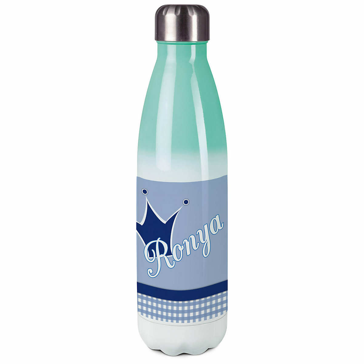Edelstahl Kinder Thermoflasche / Trinkflasche bunt Krone Farbe blau Spülmaschinenfest, Auslaufsicher, Bruchfest, Doppelwandig, Für Heißgetränke geeignet, Mit Deckel, Isoliert
