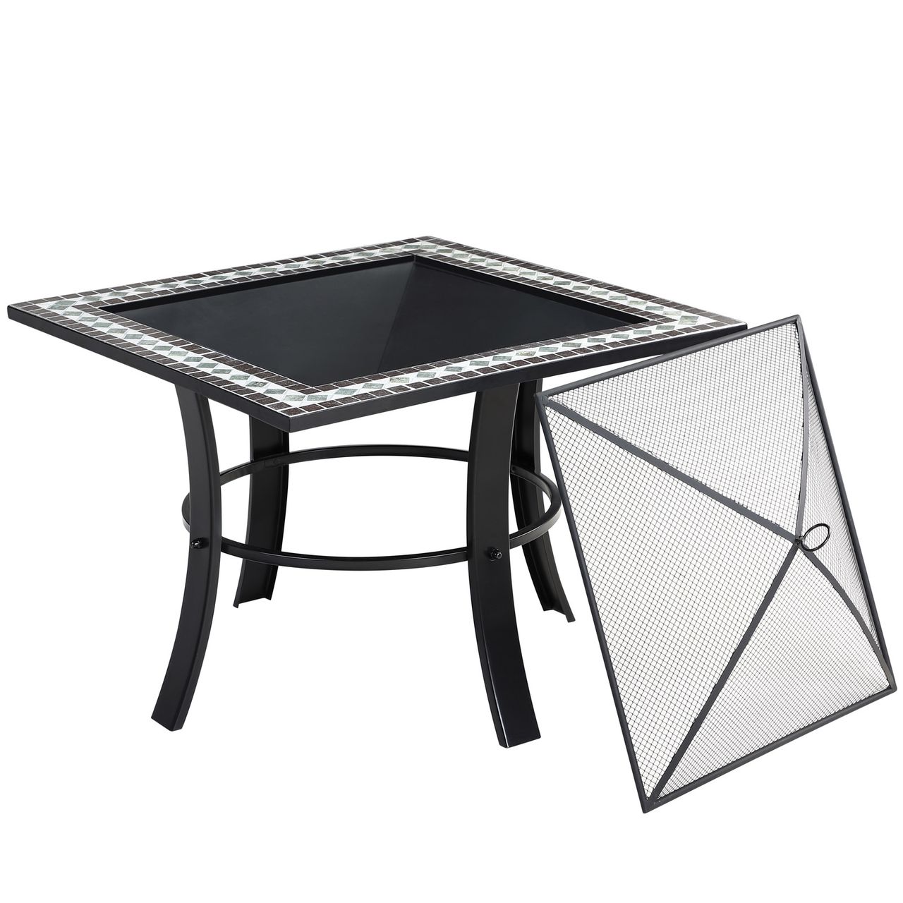 Monzana Feuerstelle Mosaik Runedak 76x76x66 cm schwarz bunt