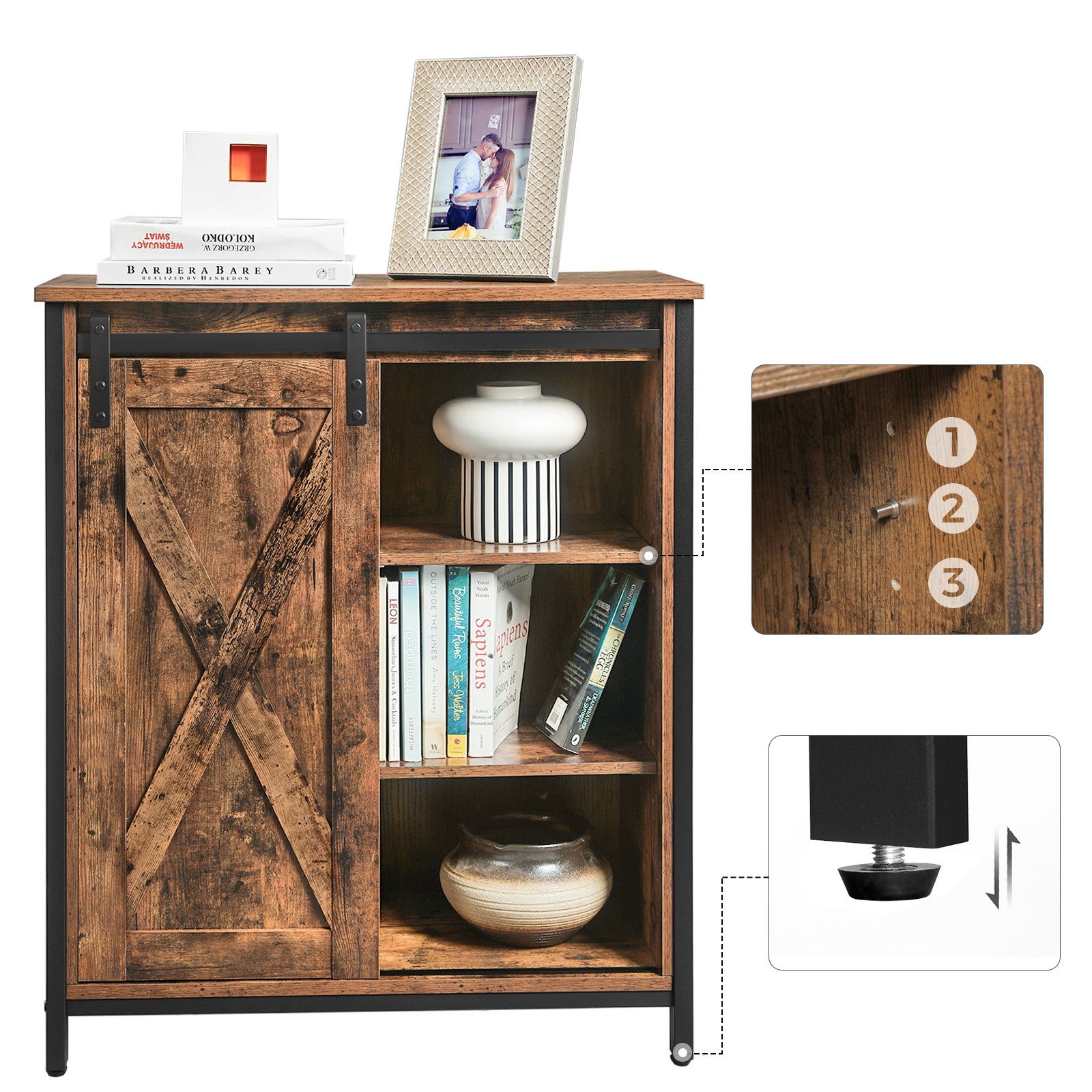 VASAGLE Aktenschrank Sideboard mit Schiebetür, verstellbaren Regalebenen