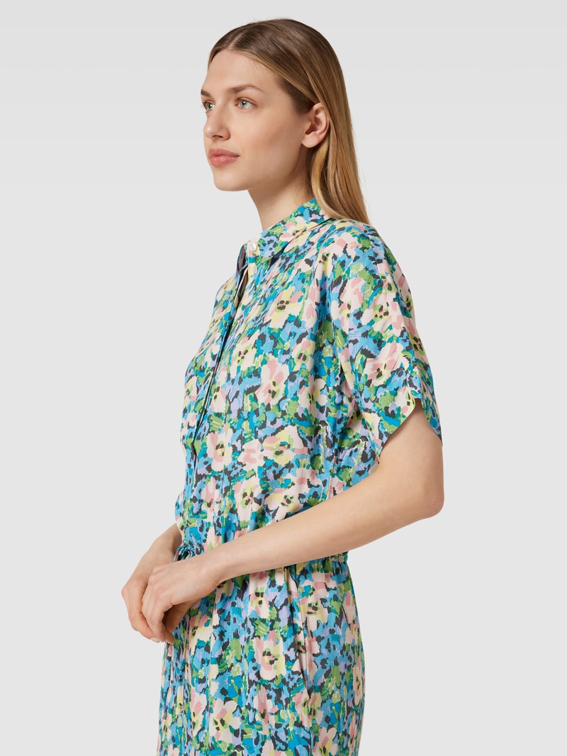 Jumpsuit mit Allover-Muster aus reiner Viskose in blau