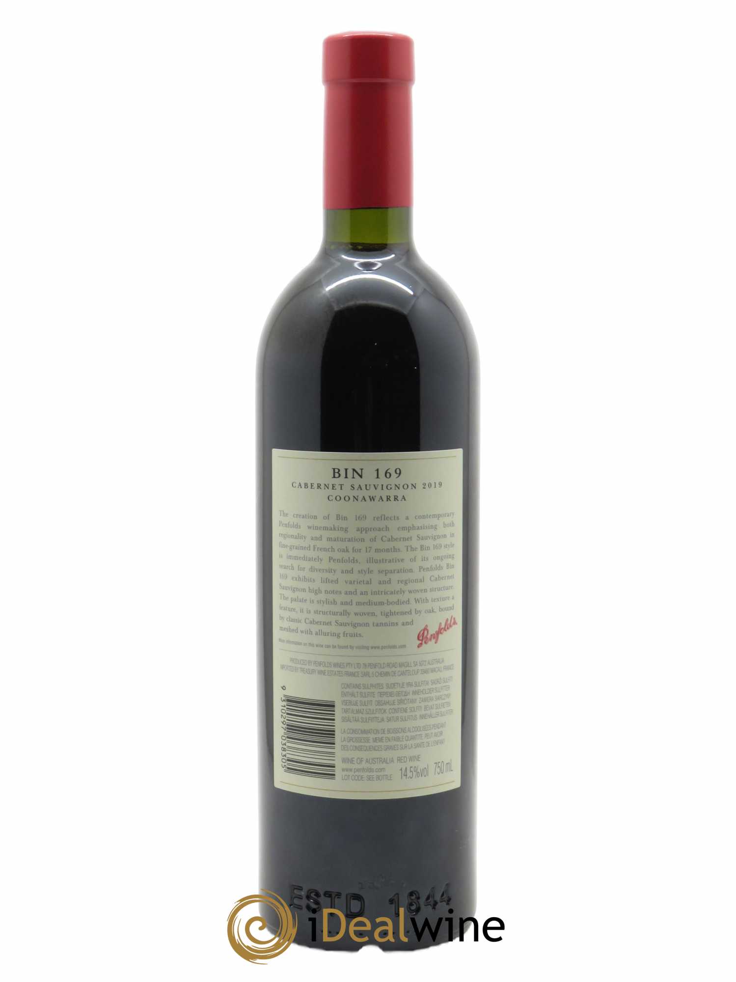 Coonawarra Penfolds Wines Bin 169 Cabernet sauvignon  2019 - Lot de 1 Bouteille