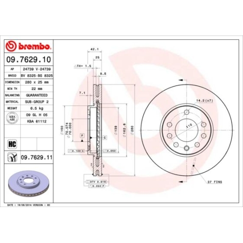 09.7629.11 BREMSSCHEIBE BREMBO VA  VP2 - ATU