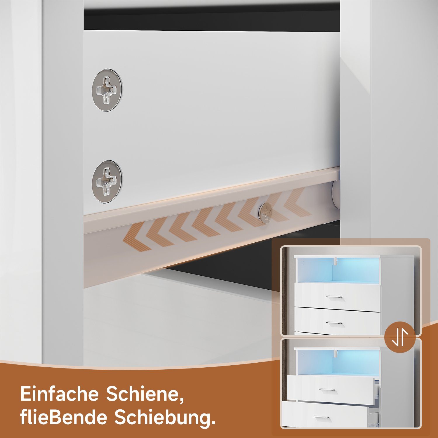 SONNI Kommode kommode Weiß,4 schubladen und offene Fächer, 60x40x83cm, Schlafzimmer Flur, Schrank, Sideboard, Highboard, mit led beleuchtung